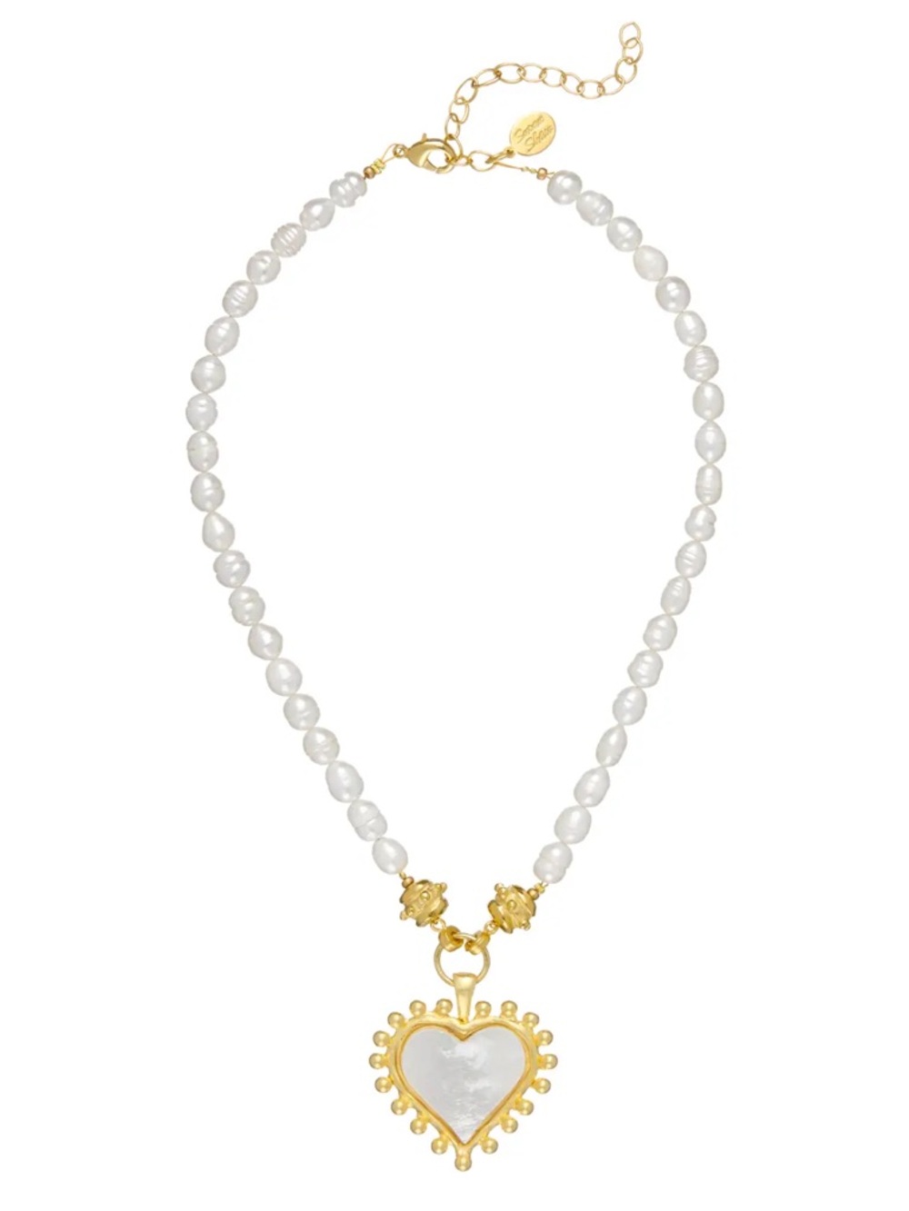 Gold Heart Pendant Pearl Necklace in White and Gold